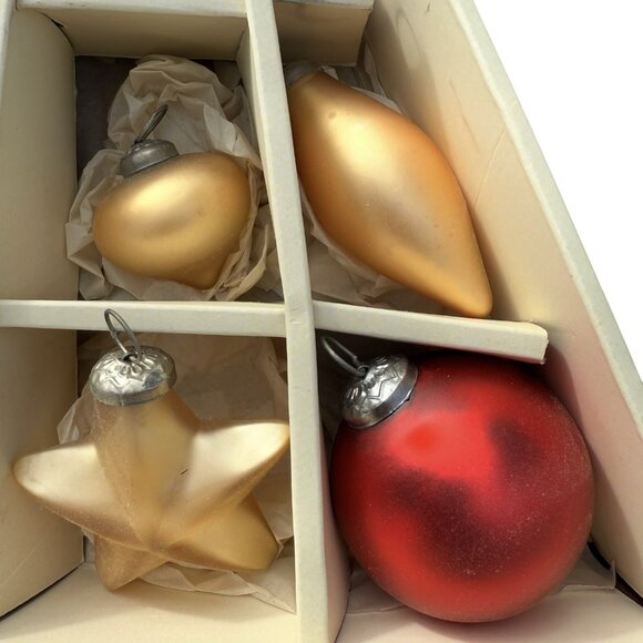 Pottery Barn Mercury Glass Ornaments Kugel Style Red Gold Ball Star 10pc Set - Picture 4 of 6